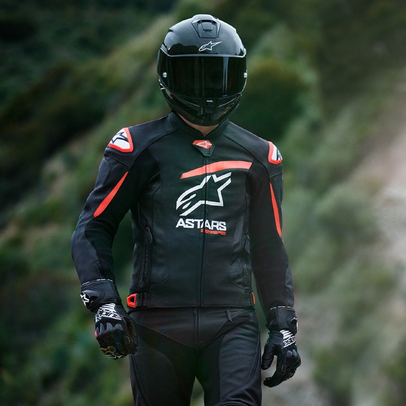 Leder-Motorradjacke Alpinestars GP plus R 4 Airflow Schwarz-Fluo-Rot-Weiß