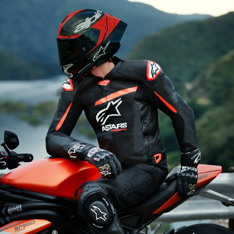 Leder-Motorradjacke Alpinestars GP plus R 4 Airflow Schwarz-Fluo-Rot-Weiß