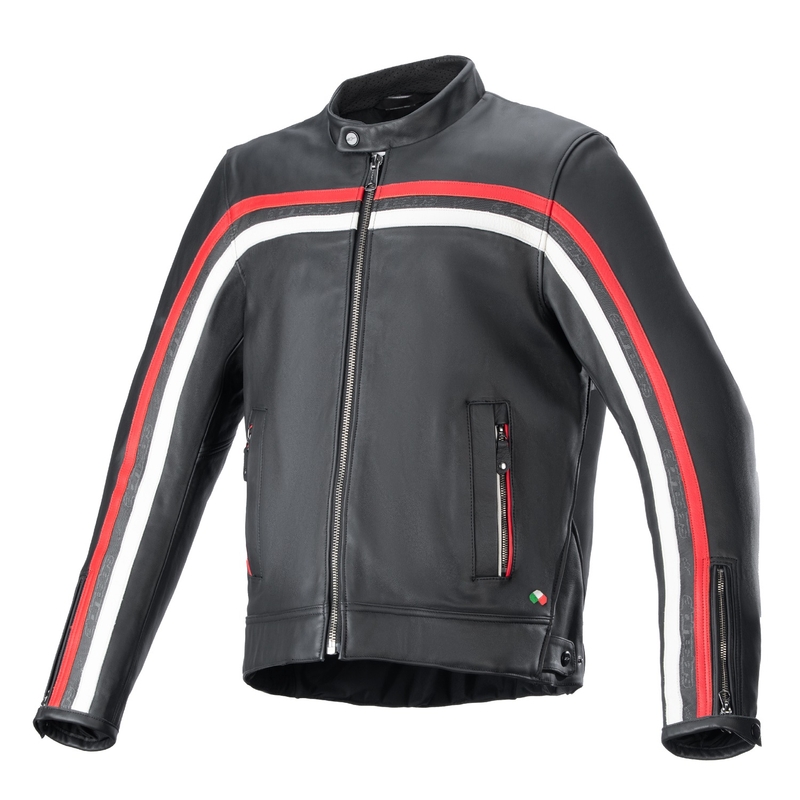 Leder-Motorradjacke Alpinestars Dyno schwarz-rot-beige