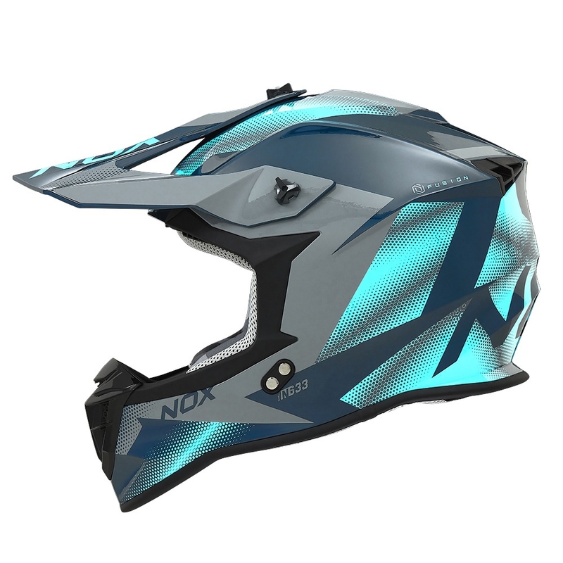 Motocross-Helm NOX N633 fluoblau-grau