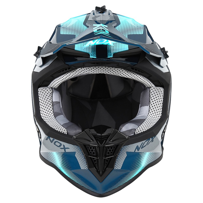 Motocross-Helm NOX N633 fluoblau-grau