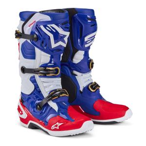 Alpinestars Tech 10 Limited Edition Union Redbud MX 2024 Motorradstiefel Rot-Blau-Weiß-Schwarz
