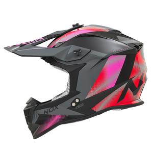 Damen-Motocross-Helm NOX N633 fluo pink-rot-grau