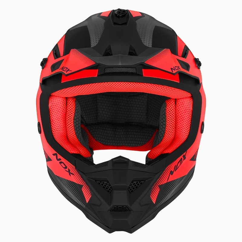 Kinder-Motocross-Helm NOX N761 MX fluo rot-schwarz-grau