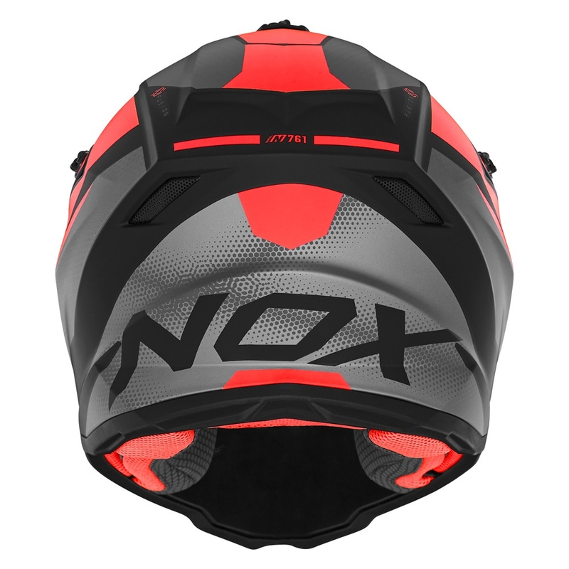 Kinder-Motocross-Helm NOX N761 MX fluo rot-schwarz-grau