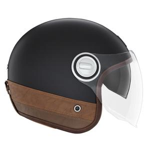 NOX PREMIUM Heritage Motorradhelm mit offenem Gesicht, mattschwarz mit braunem Leder