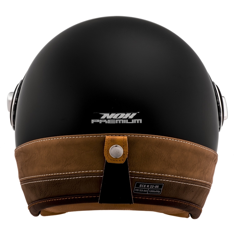 NOX PREMIUM Heritage offener Motorradhelm, mattschwarz mit braunem Leder