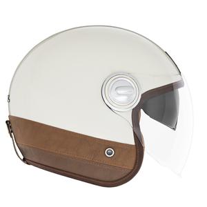 NOX PREMIUM Heritage offener Motorradhelm weiß mit braunem Leder