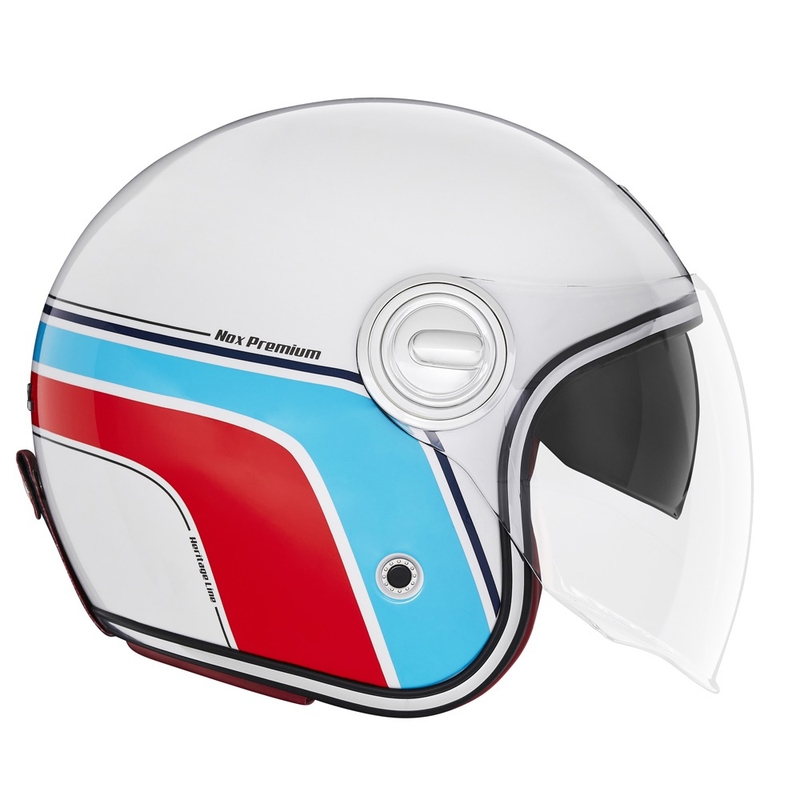 Offener Motorradhelm NOX PREMIUM Heritage weiß-blau-rot