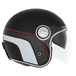 Offener Motorradhelm NOX PREMIUM Heritage mattschwarz-rot-weiß