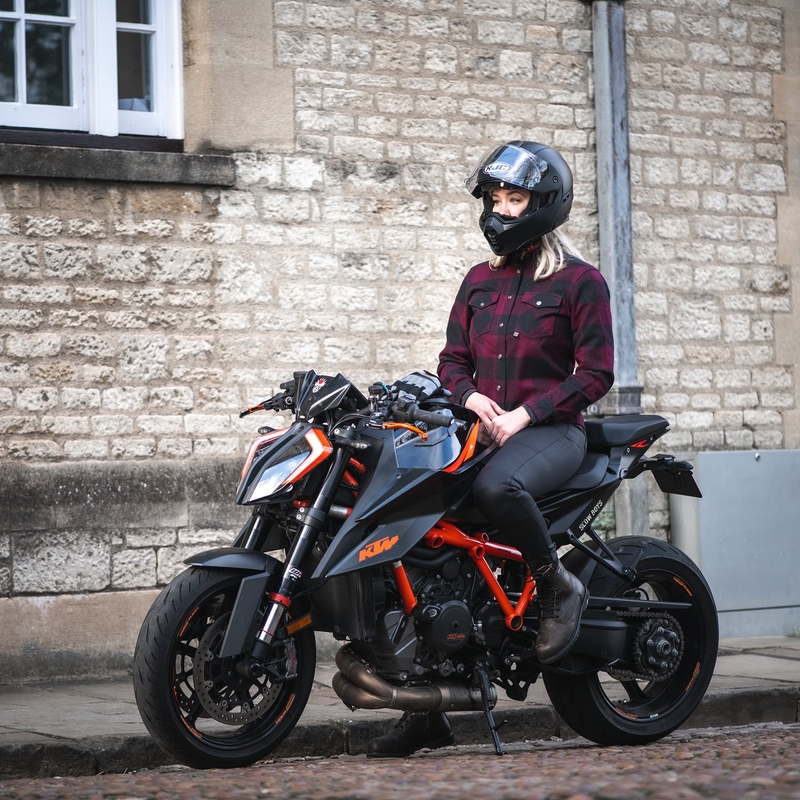 Damen-Motorradshirt Oxford Kickback 2.0 rot-schwarz