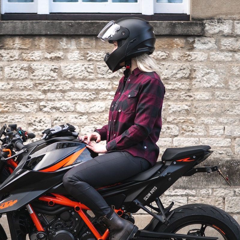 Damen-Motorradshirt Oxford Kickback 2.0 rot-schwarz