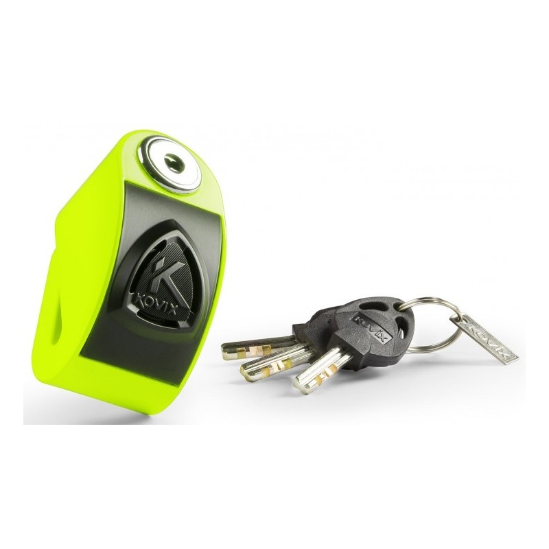 Scheibenbremsschloss mit Alarm KOVIX KD6 fluo gelb