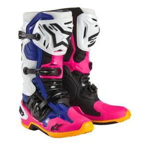 Alpinestars Tech 10 Limited Edition Coast Motorradstiefel Weiß-Marineblau-Pink-Fluo Gelb-Orange-Schwarz