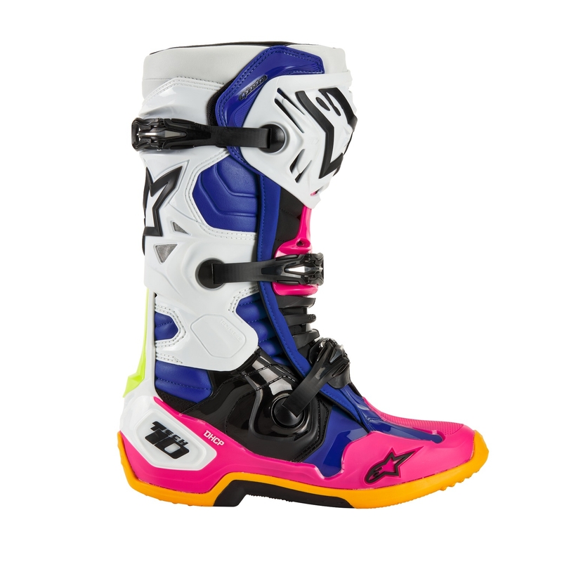 Alpinestars Tech 10 Limited Edition Coast Motorradstiefel Weiß-Marineblau-Pink-Fluo Gelb-Orange-Schwarz