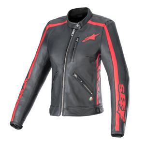 Alpinestars Stella Dyno Damen-Leder-Motorradjacke Schwarz-Rot