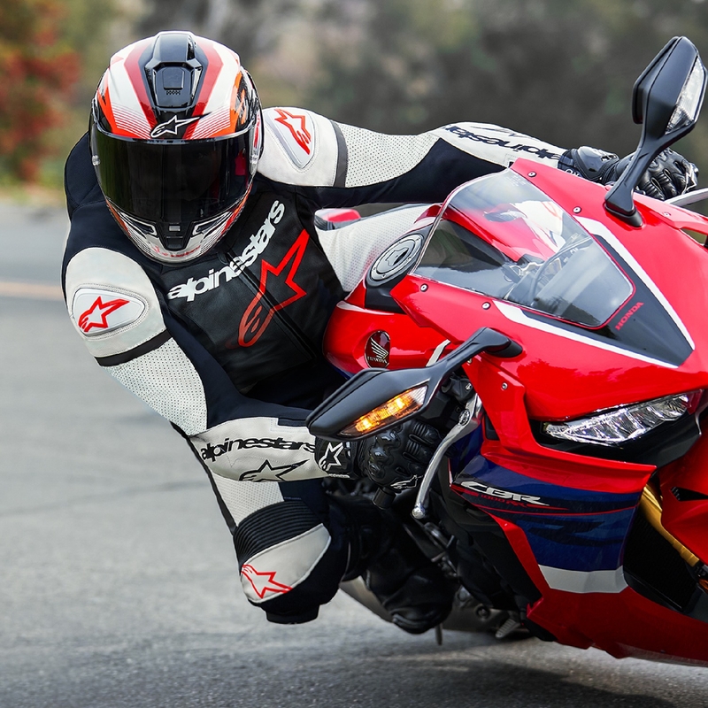 Einteiliger Motorrad-Lederkombi Alpinestars GP Force Lurv fluo rot-weiß-schwarz