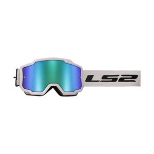Motocross-Brille LS2 Charger HV weiß mit grünem Iridium-Plexiglas