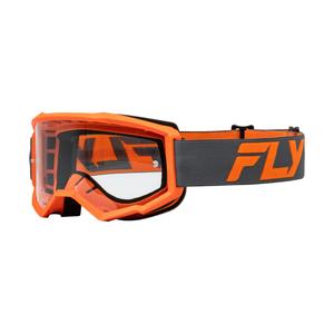 Kinder-Motocross-Brille FLY Racing Focus schwarz-orange mit klarem Plexiglas