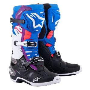 Alpinestars Tech 10 Supervented Motorradstiefel Perforiert Blau-Lila-Pink-Weiß-Grau-Schwarz