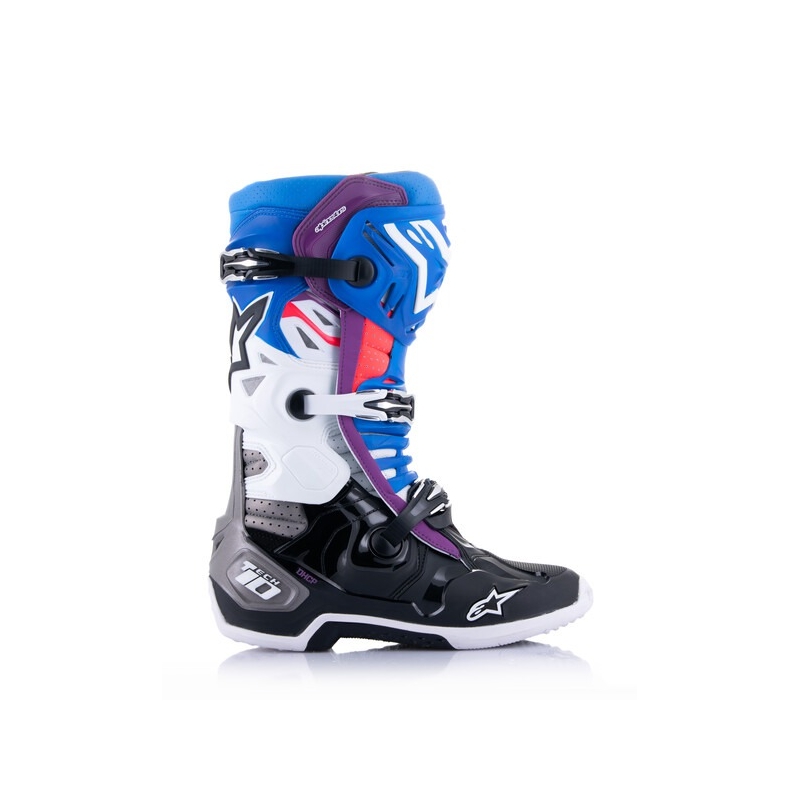 Alpinestars Tech 10 Supervented Motorradstiefel Perforiert Blau-Lila-Pink-Weiß-Grau-Schwarz