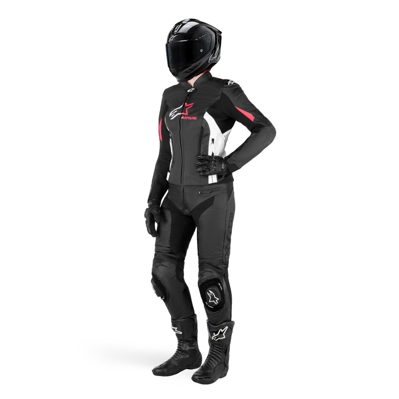 Damen-Motorradjacke Alpinestars GP PLUS 4 schwarz-weiß-rosa