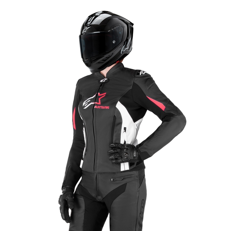 Damen-Motorradjacke Alpinestars GP PLUS 4 schwarz-weiß-rosa