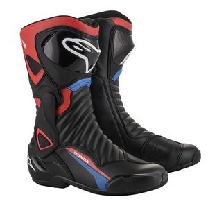 Motorradstiefel Alpinestars S-MX 6 Honda-Kollektion schwarz-rot-blau-weiß