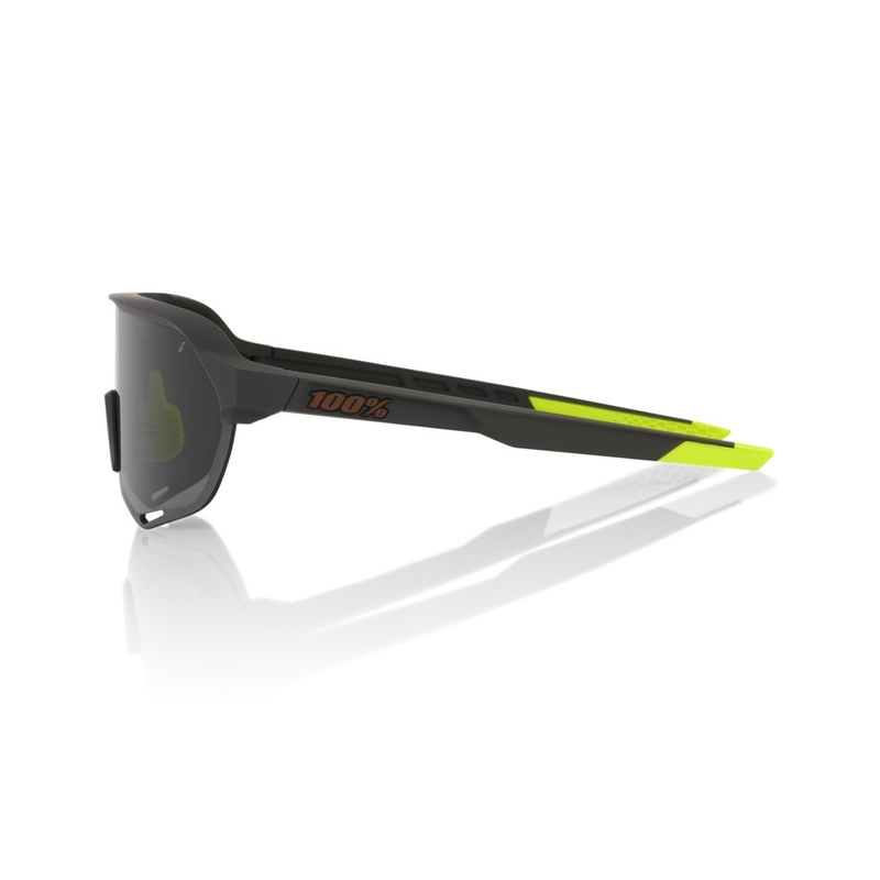 Sonnenbrille 100 % – USA S2 Schwarz-Fluogelb mit Rauchglas