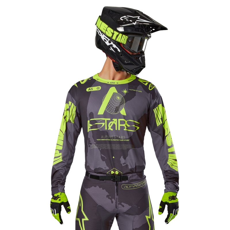 Alpinestars Racer Hollow Motocross-Trikot in dunklem Camo-Fluo-Gelb