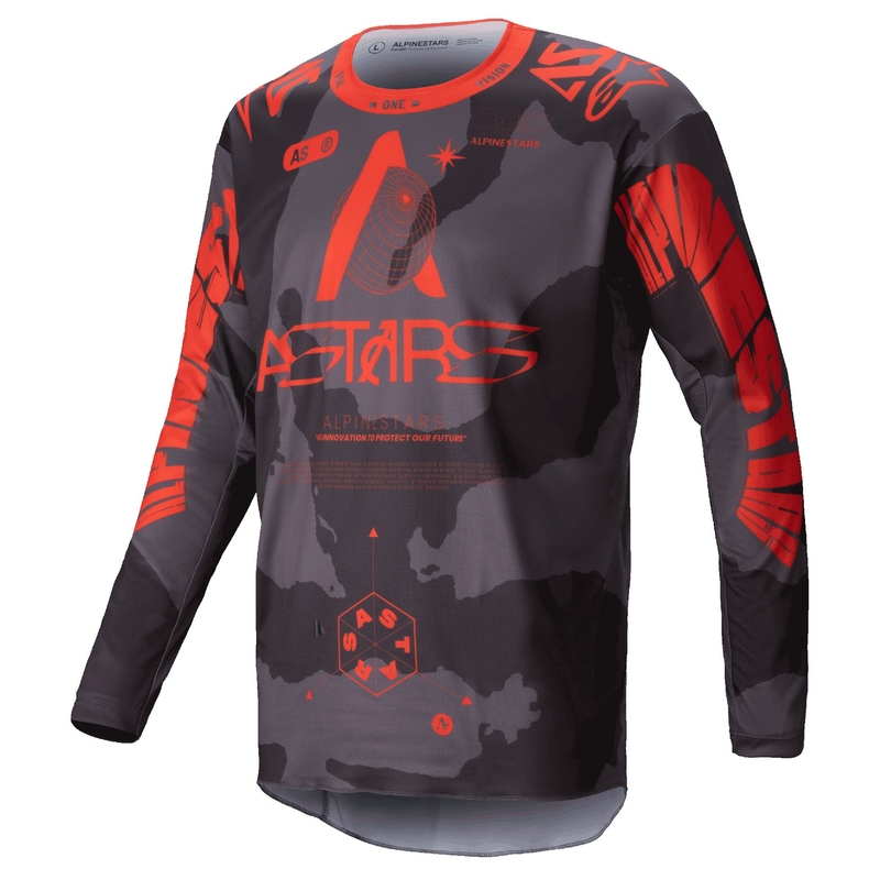 Motocross-Trikot Alpinestars Racer Hollow grau camo-fluo orange