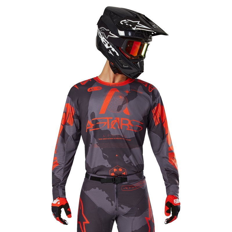 Motocross-Trikot Alpinestars Racer Hollow grau camo-fluo orange