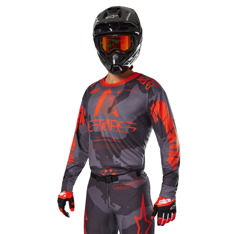 Motocross-Trikot Alpinestars Racer Hollow grau camo-fluo orange