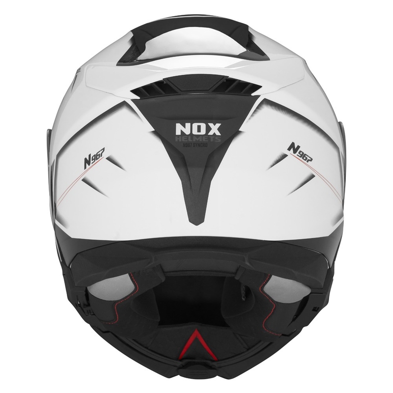 Klappbarer Motorradhelm NOX N967 Synchro weiß-schwarz-rot