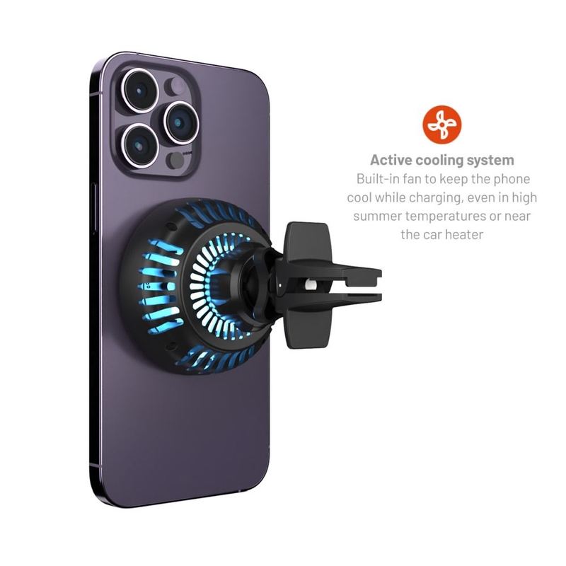 Halterung mit kabellosem Laden und aktiver Kühlung FIXED MagCool mit MagSafe-Befestigung schwarz 15W