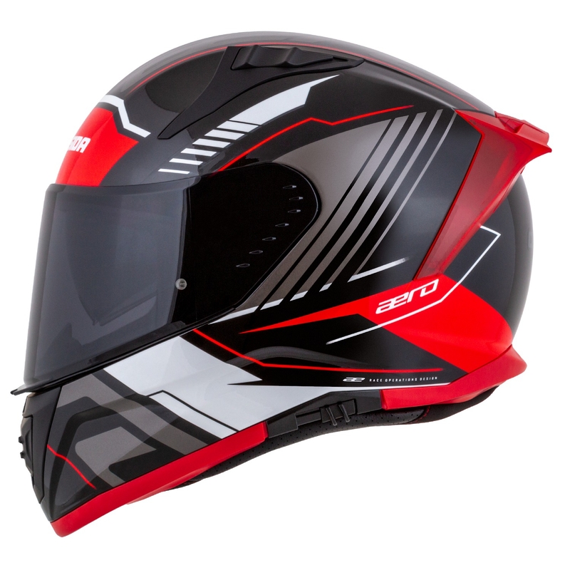 Cassida Aero Drome Integral-Motorradhelm Schwarz-Rot-Weiß-Grau