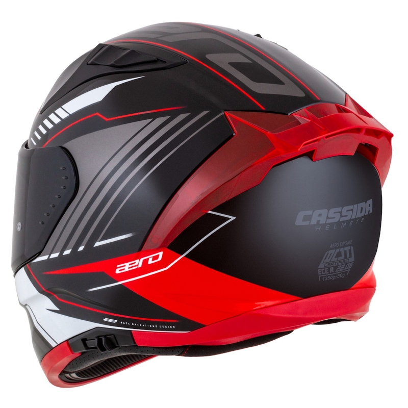 Cassida Aero Drome Integral-Motorradhelm Schwarz-Rot-Weiß-Grau