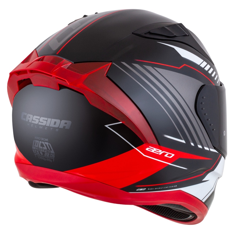 Cassida Aero Drome Integral-Motorradhelm Schwarz-Rot-Weiß-Grau