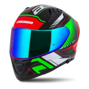 Cassida Aero Drome Integral-Motorradhelm Schwarz-Rot-Grün-Weiß