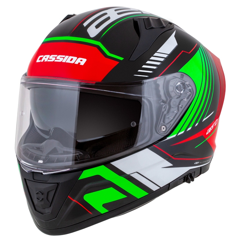 Cassida Aero Drome Integral-Motorradhelm Schwarz-Rot-Grün-Weiß