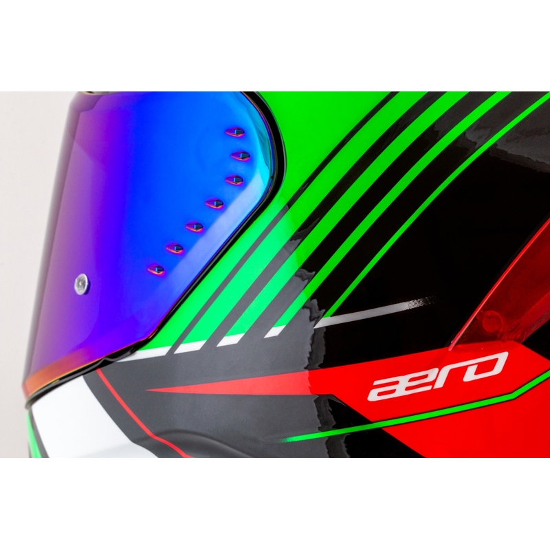 Cassida Aero Drome Integral-Motorradhelm Schwarz-Rot-Grün-Weiß