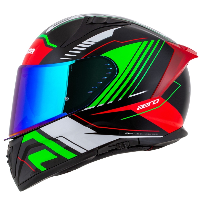 Cassida Aero Drome Integral-Motorradhelm Schwarz-Rot-Grün-Weiß