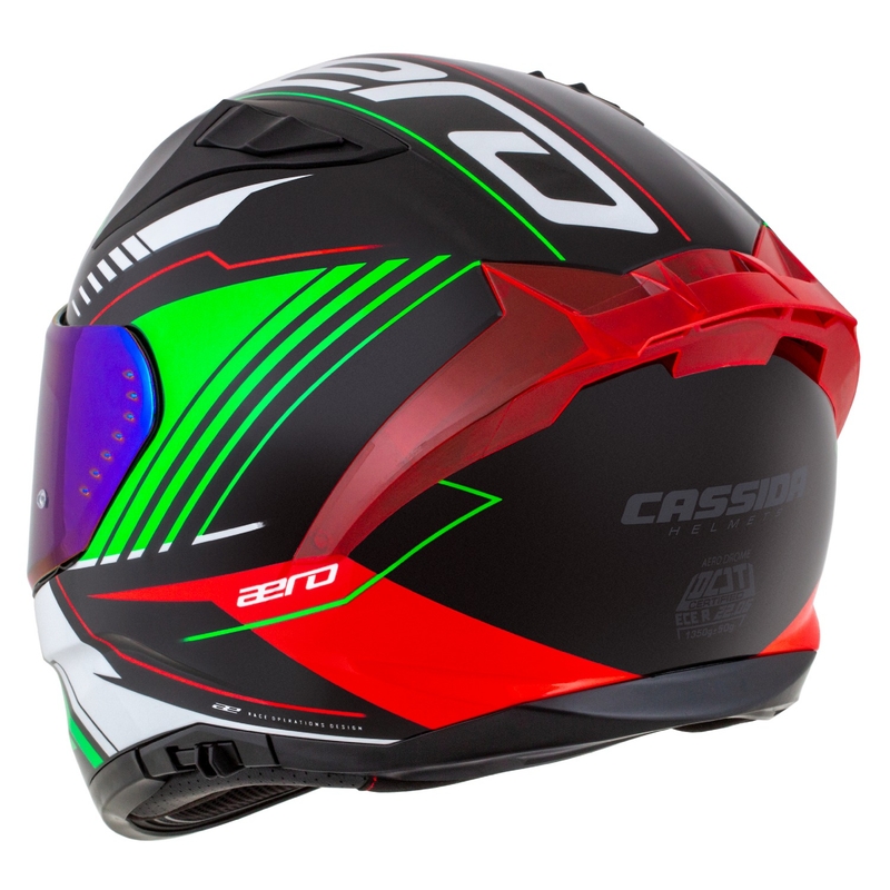 Cassida Aero Drome Integral-Motorradhelm Schwarz-Rot-Grün-Weiß