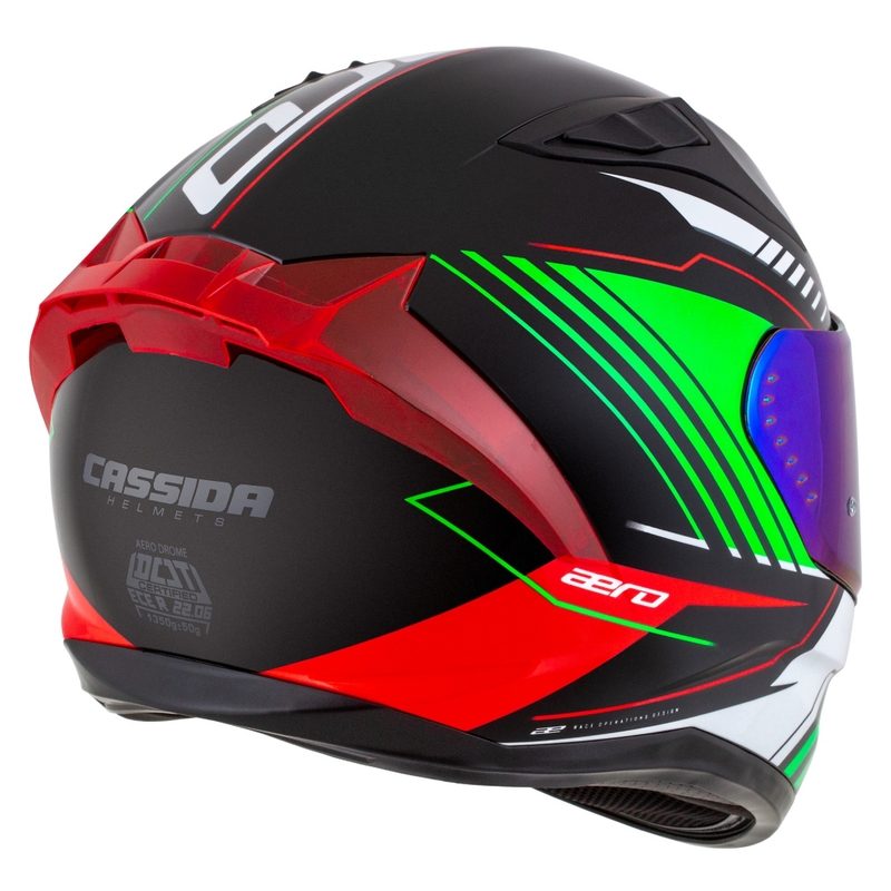 Cassida Aero Drome Integral-Motorradhelm Schwarz-Rot-Grün-Weiß