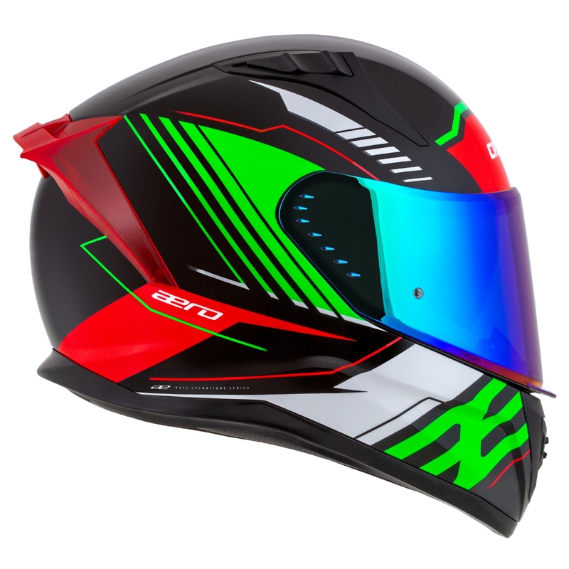 Cassida Aero Drome Integral-Motorradhelm Schwarz-Rot-Grün-Weiß