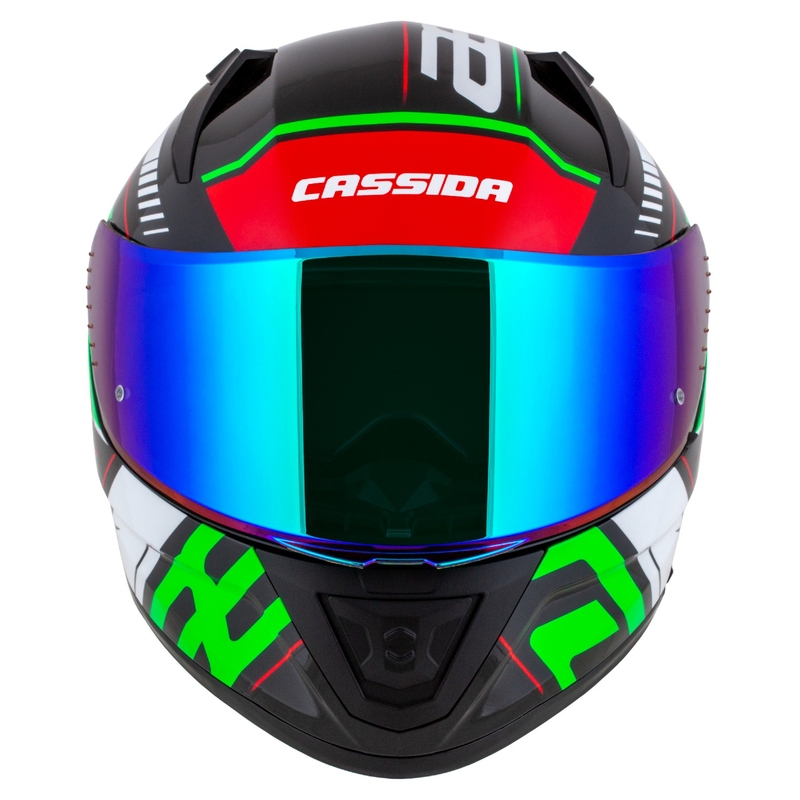 Cassida Aero Drome Integral-Motorradhelm Schwarz-Rot-Grün-Weiß