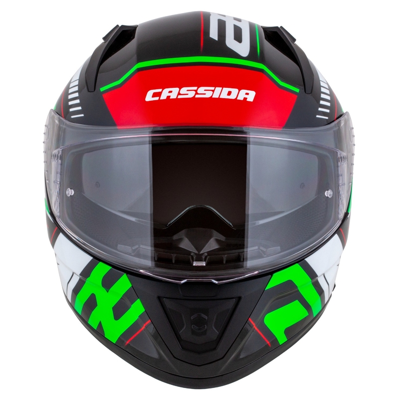Cassida Aero Drome Integral-Motorradhelm Schwarz-Rot-Grün-Weiß