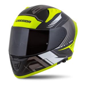 Cassida Aero Drome Integral-Motorradhelm Schwarz-Fluo-Gelb-Weiß-Grau