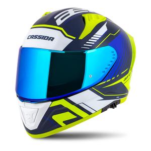 Cassida Aero Drome Integral-Motorradhelm blau-fluo gelb-hellblau-weiß