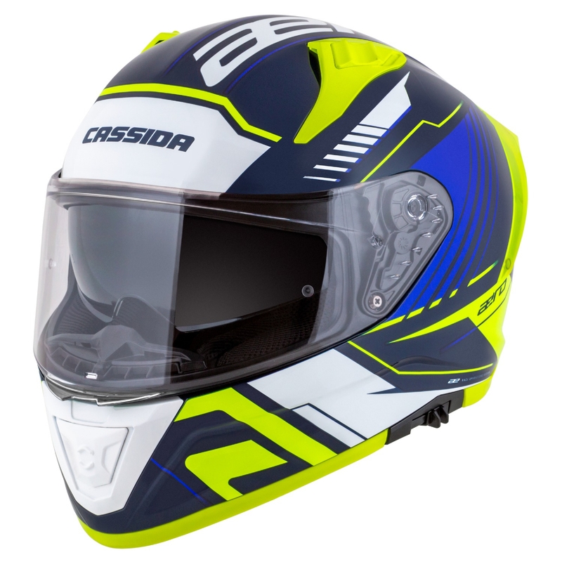 Cassida Aero Drome Integral-Motorradhelm blau-fluo gelb-hellblau-weiß